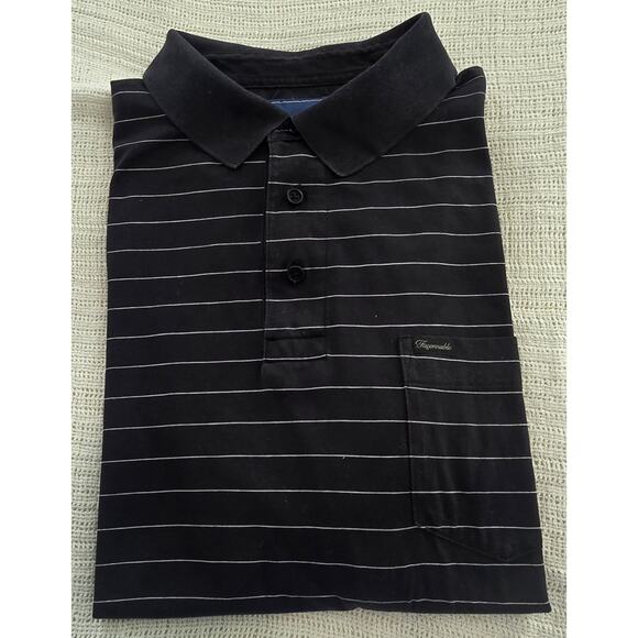 Faconnable Polo Shirt Mens XL Black White Stripe 100% Cotton French Riviera - Picture 8 of 10